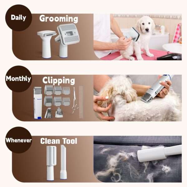 Kit de aseo profesional 15 en 1 para mascotas, con aspiradora de 11 Kpa y cepillos.