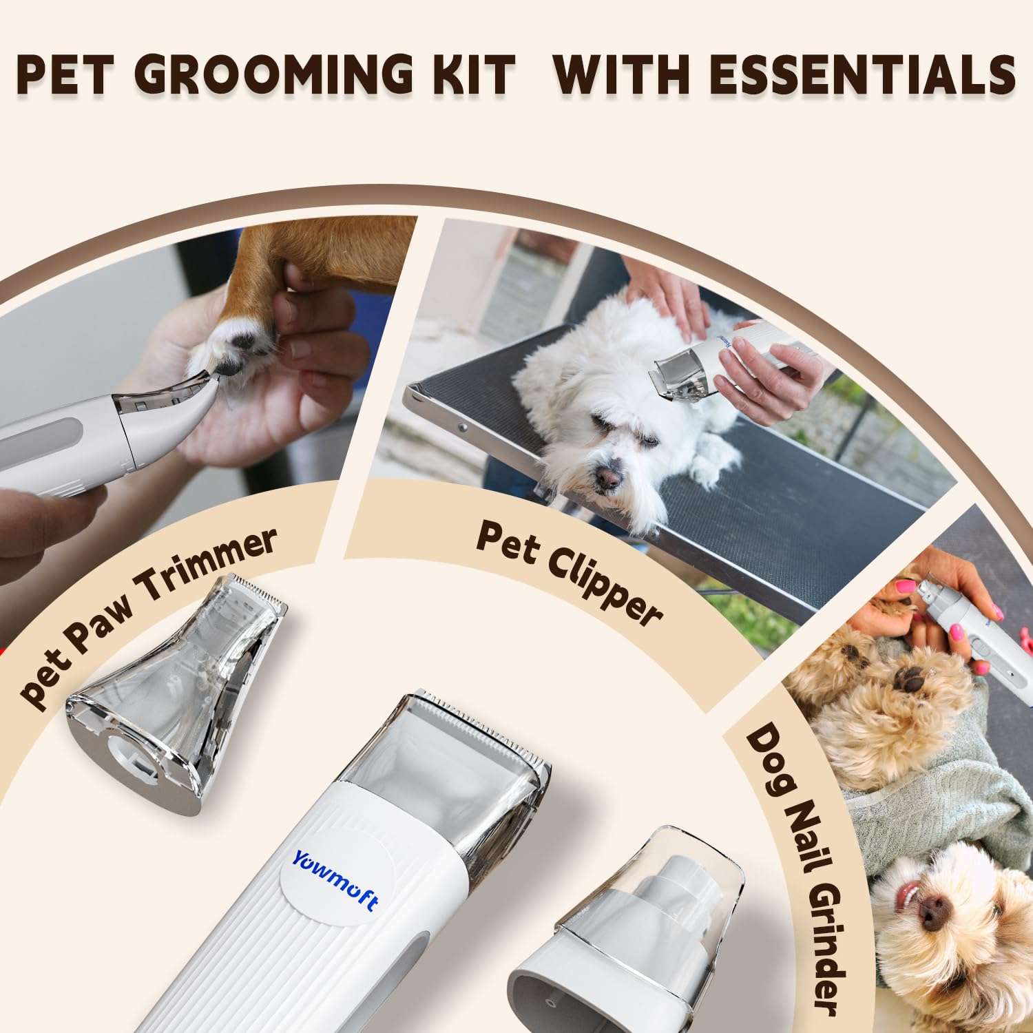 Kit de aseo profesional 15 en 1 para mascotas, con aspiradora de 11 Kpa y cepillos.