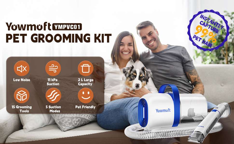 Kit de aseo profesional 15 en 1 para mascotas, con aspiradora de 11 Kpa y cepillos.