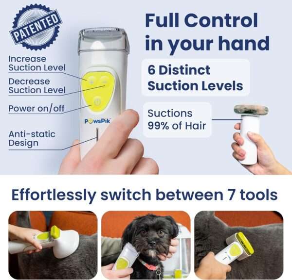 Kit de aseo profesional 7 en 1 para mascotas, con aspiradora, cortapelos y filtro HEPA.