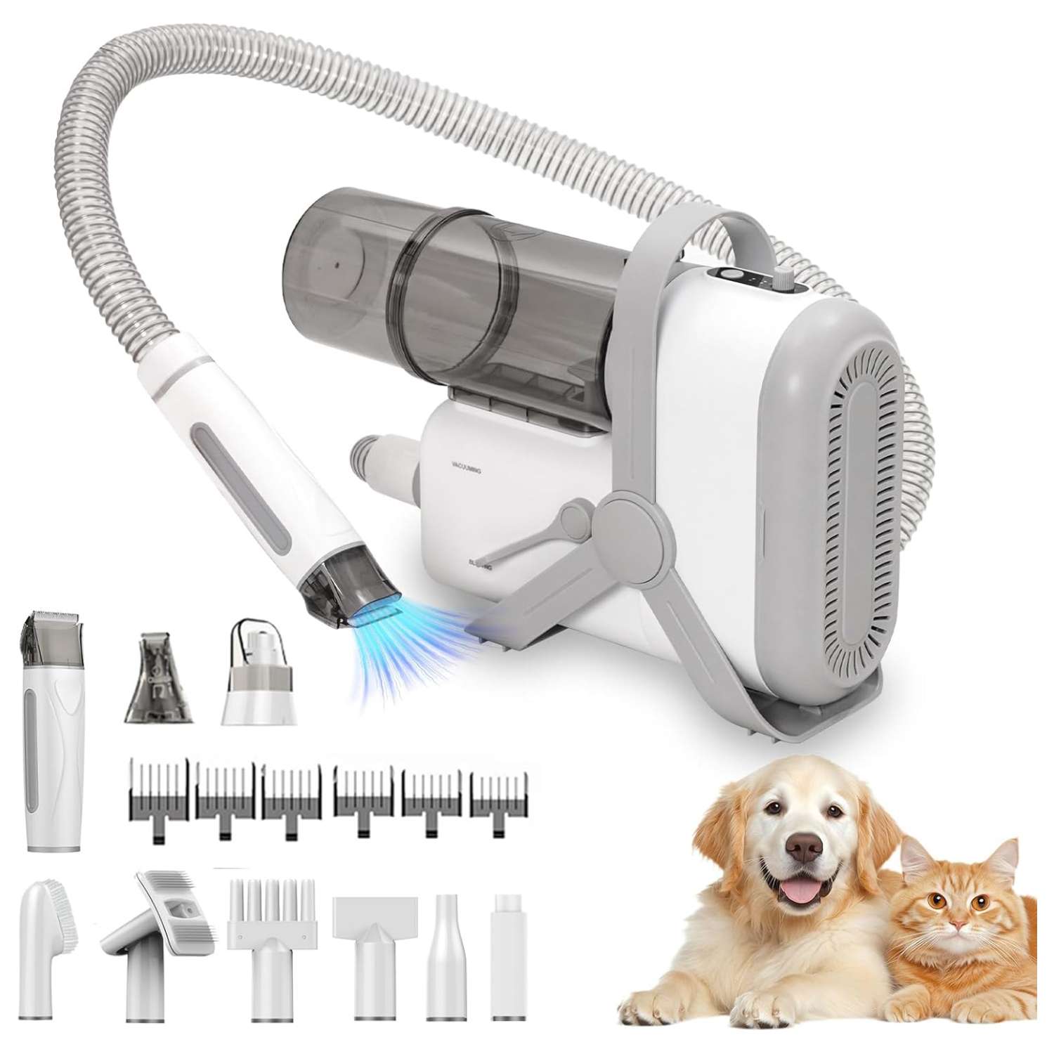 Aspiradora y kit de aseo para mascotas, 10 herramientas y con gran capacidad.