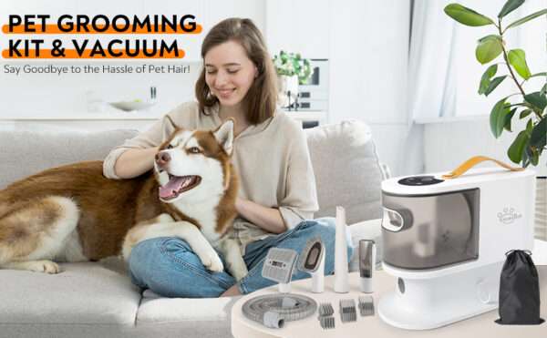 Kit profesional 5 en 1 para mascotas: Aspiradora de pelo con succión de 12,000 Pa para perros y gatos.