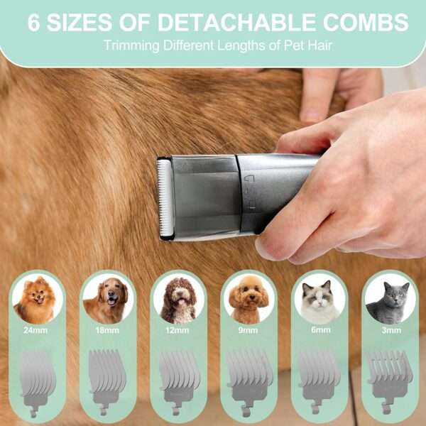 Kit de aseo 7 en 1 para mascotas: aspiradora, cortapelos y cepillos para perros y gatos.