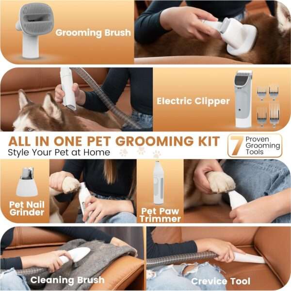 Kit profesional 7 en 1 para mascotas: Aspiradora de pelo de perro y gato con succión de 11,000 Pa.
