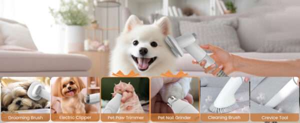 Kit profesional 7 en 1 para mascotas: Aspiradora de pelo de perro y gato con succión de 11,000 Pa.