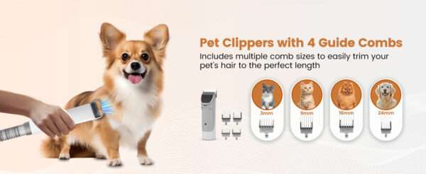 Kit profesional 7 en 1 para mascotas: Aspiradora de pelo de perro y gato con succión de 11,000 Pa.