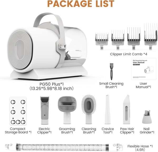 Kit profesional 7 en 1 para mascotas: Aspiradora de pelo de perro y gato con succión de 11,000 Pa.