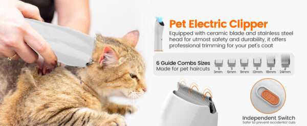Kit profesional de aseo 5 en 1 para mascotas: Aspiradora de pelo con succión de 12,000 Pa para perros y gatos.