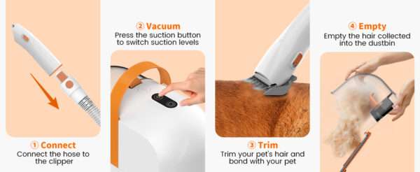 Kit profesional de aseo 5 en 1 para mascotas: Aspiradora de pelo con succión de 12,000 Pa para perros y gatos.