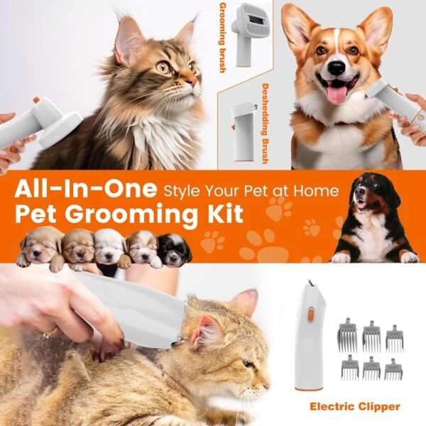 Kit profesional de aseo 5 en 1 para mascotas: Aspiradora de pelo con succión de 12,000 Pa para perros y gatos.