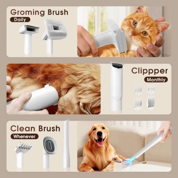 Kit profesional 6 en 1 para mascotas: Aspiradora de pelo silenciosa con 6 herramientas para perros y gatos.