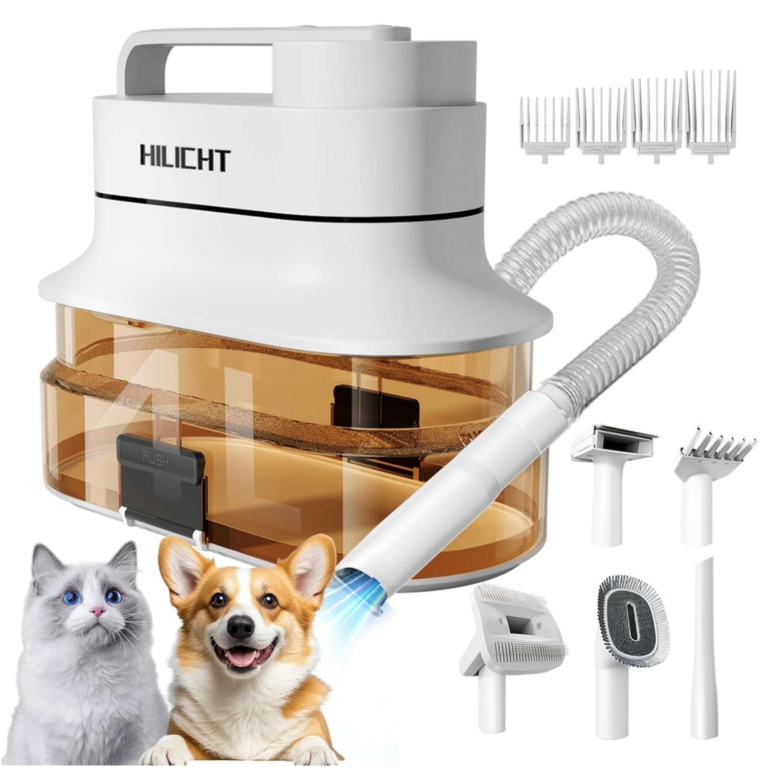Kit profesional 6 en 1 para mascotas: Aspiradora de pelo silenciosa con 6 herramientas para perros y gatos.