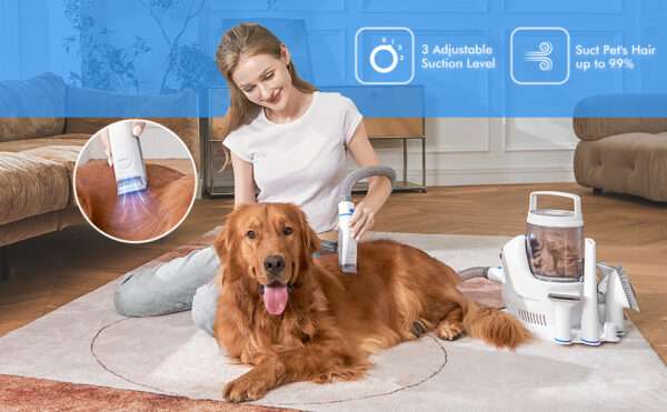 Aspiradora de aseo para perros, kit 5 en 1, potente succión de 10500 Pa.