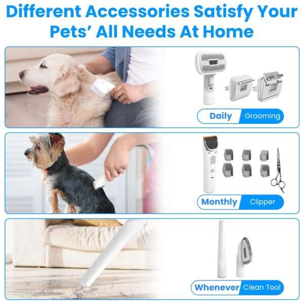 Kit de aseo 7 en 1 para mascotas: aspiradora, cepillos y potencia de 10000PA.