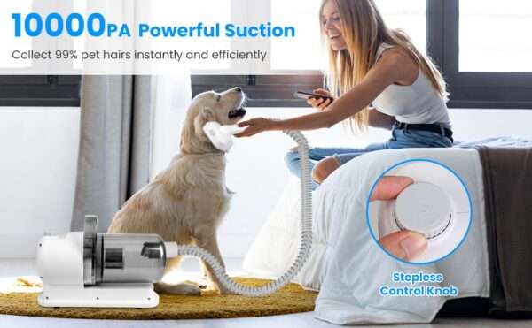 Kit de aseo 7 en 1 para mascotas: aspiradora, cepillos y potencia de 10000PA.
