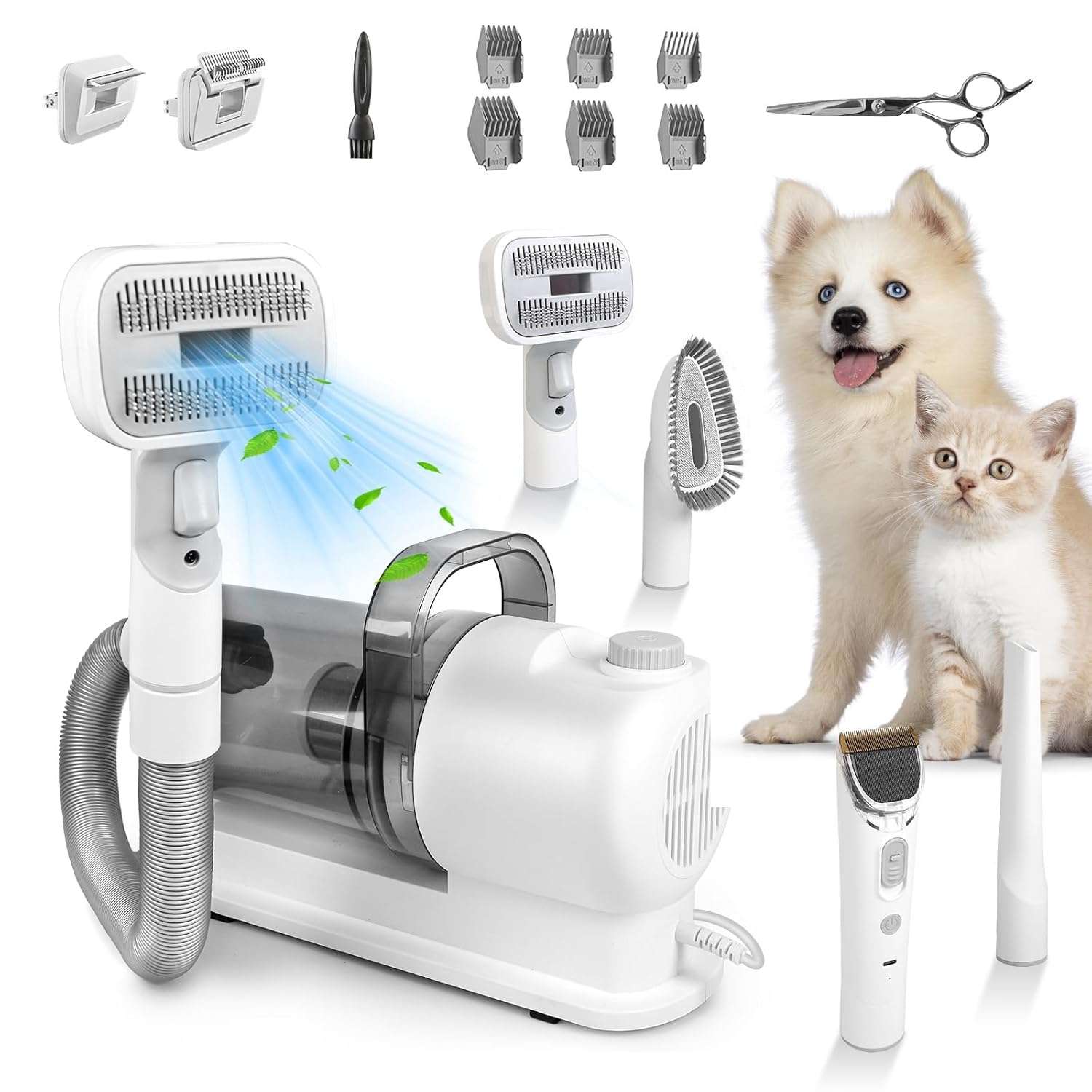 Kit de aseo 7 en 1 para mascotas: aspiradora, cepillos y potencia de 10000PA.