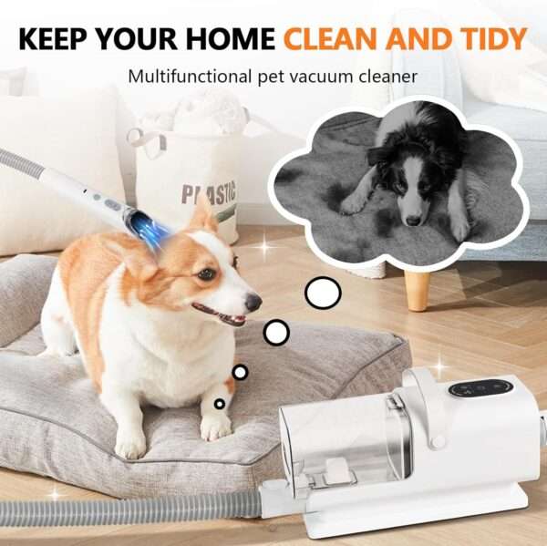 Kit de aseo 8 en 1 para mascotas con aspiradora, secador y recipiente de 2.2 L.