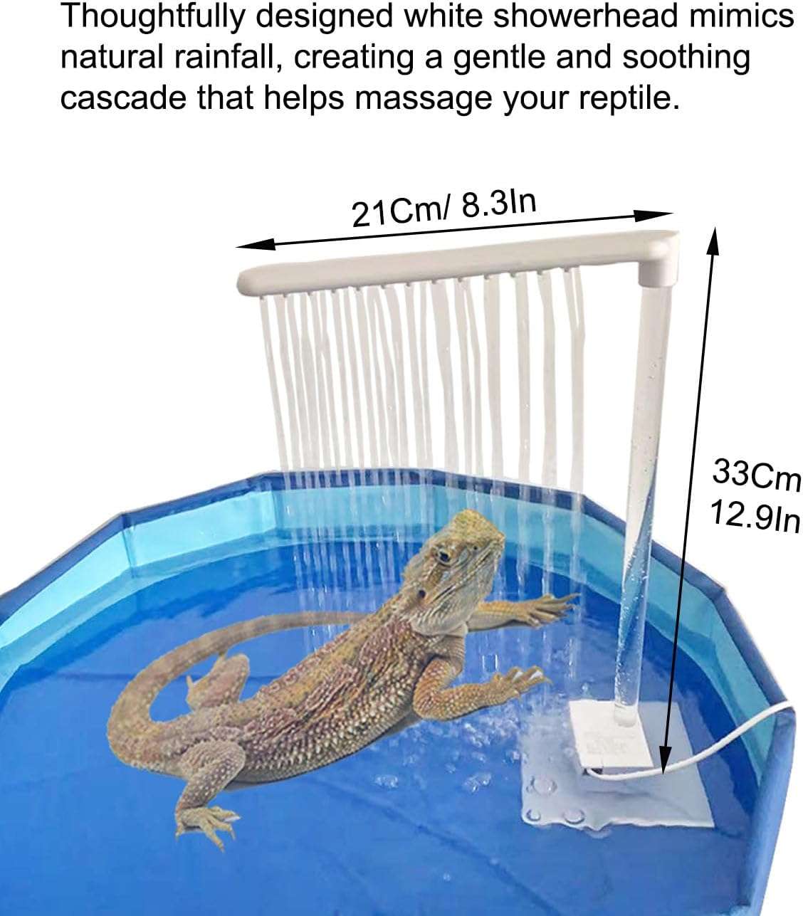 Bañera plegable con ducha automatica y filtro de agua para dragones barbudos y reptiles pequeños.