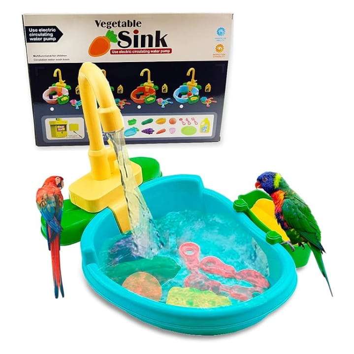 Bañera automática para pájaros. Incluye grifo de juguete para loros.