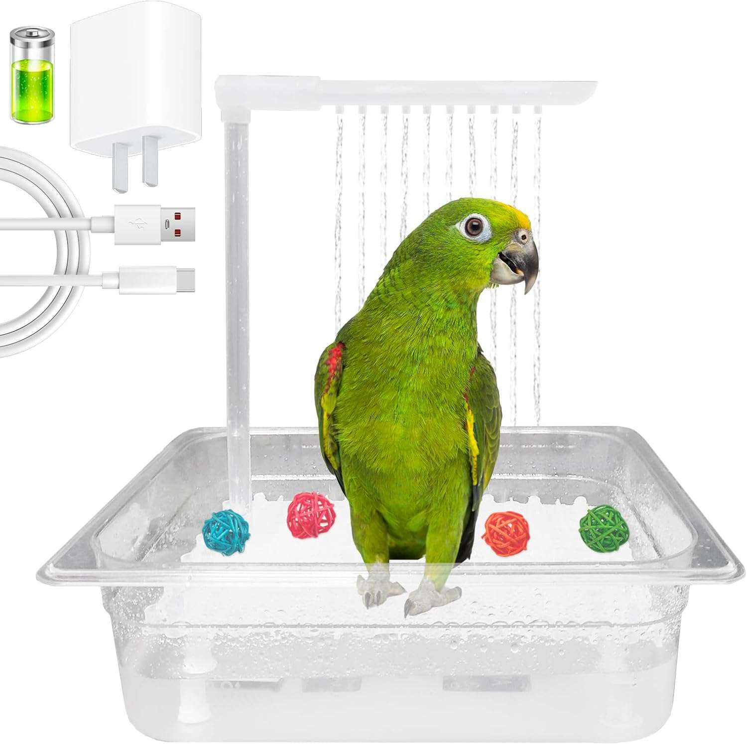 Bañera para pájaros. Grifo de circulación automático con alimentación USB.