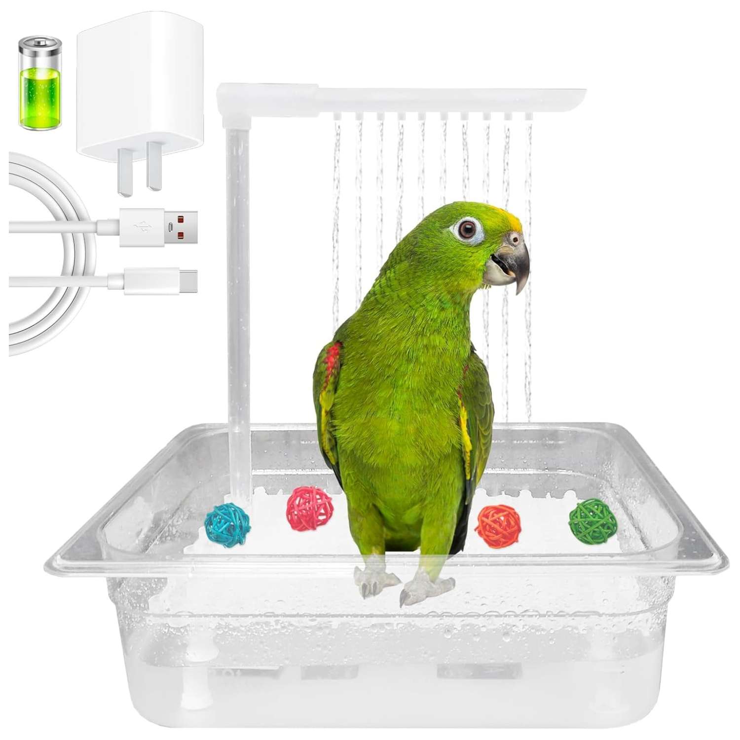 Bañera para pájaros. Grifo de circulación automático con alimentación USB.