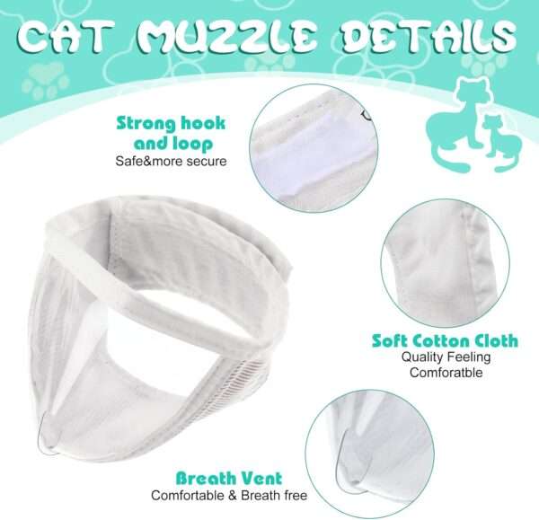 Bozal para gato y botas de silicona en uso, kit antiarañazos y mordeduras para aseo.