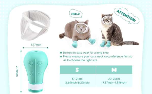 Bozal para gato y botas de silicona en uso, kit antiarañazos y mordeduras para aseo.