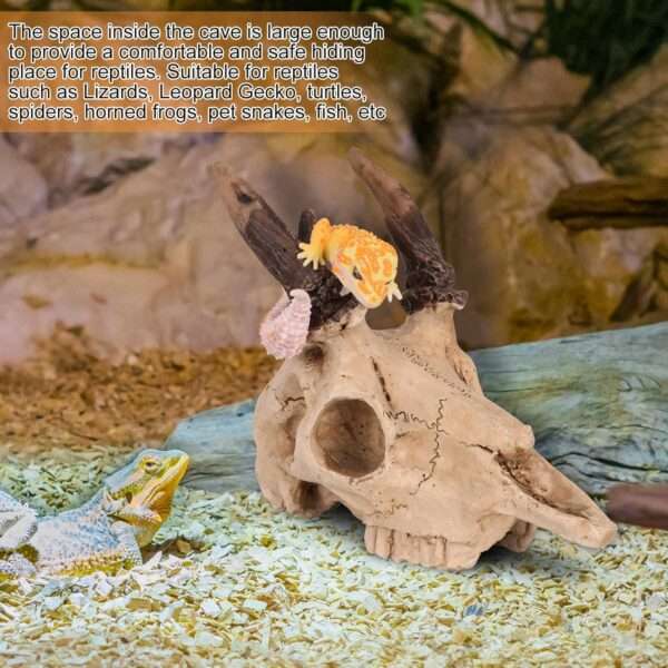 Escondite realista de calavera de Alce hecho de resina, con agujeros que ayudan a la muda natural de reptiles.