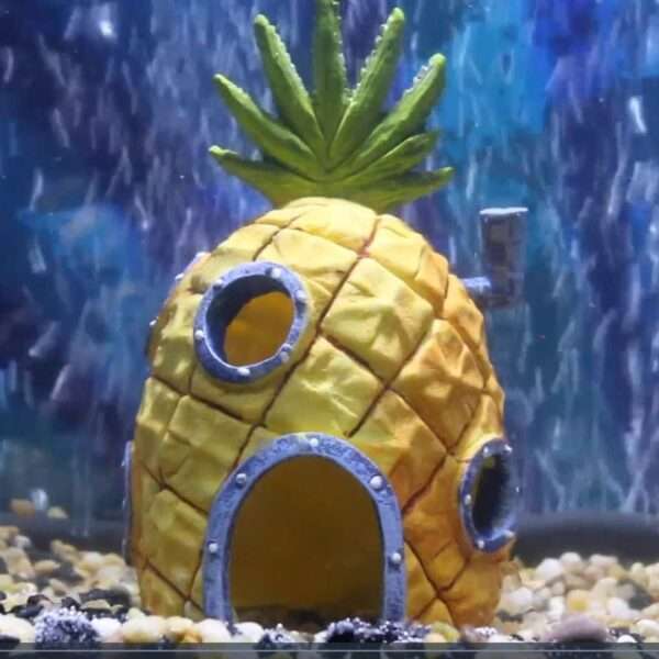 Casa de Piña de Bob Esponja (13.3 cm) con licencia oficial, de resina segura, ideal como escondite para peces.