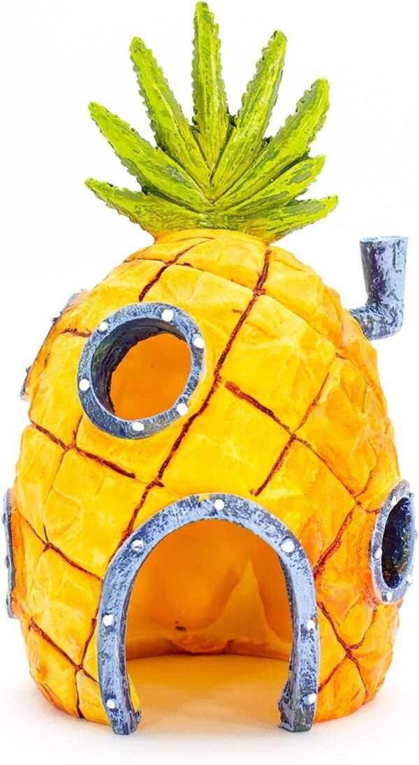 Casa de Piña de Bob Esponja (13.3 cm) con licencia oficial, de resina segura, ideal como escondite para peces.