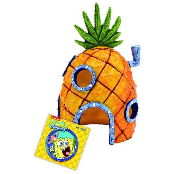 Casa de Piña de Bob Esponja (13.3 cm) con licencia oficial, de resina segura, ideal como escondite para peces.