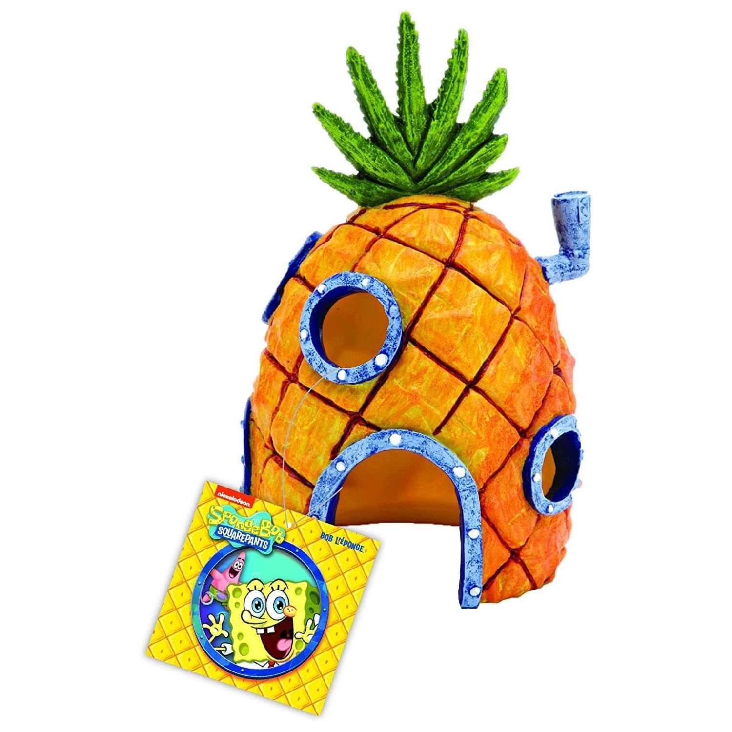 Casa de Piña de Bob Esponja (13.3 cm) con licencia oficial, de resina segura, ideal como escondite para peces.