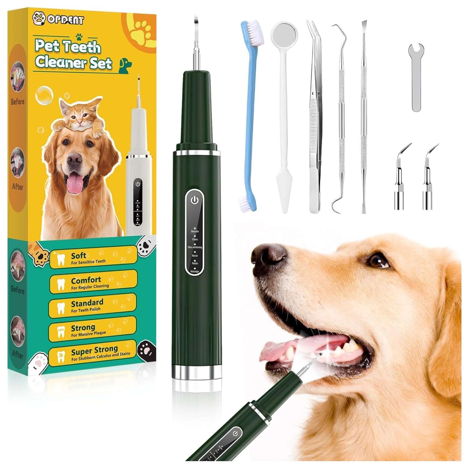 Cepillo de dientes eléctrico para perros. Removedor de sarro con 5 modos y 3 cabezales.