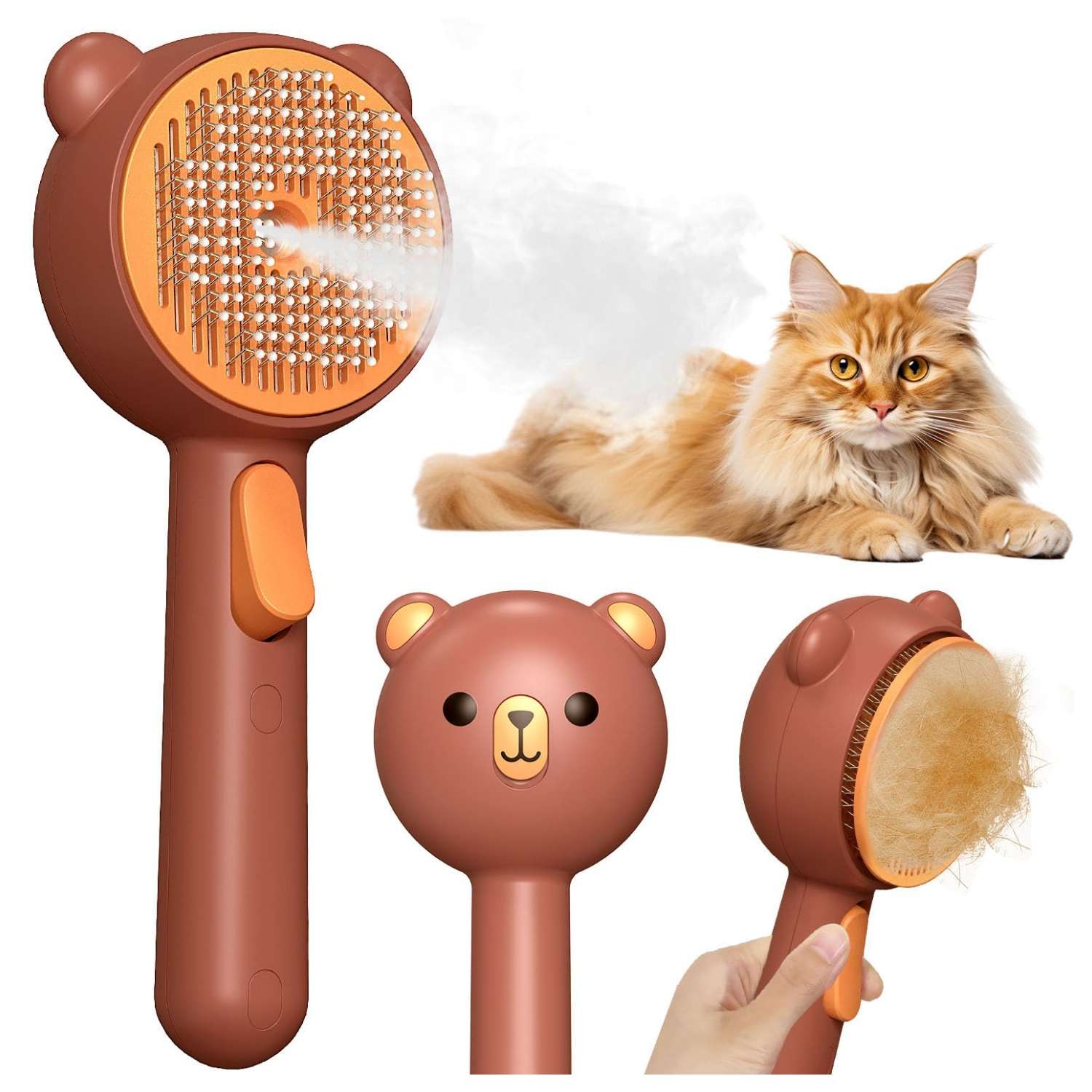 Cepillo de vapor para gatos, 4 en 1, para eliminación de pelo.