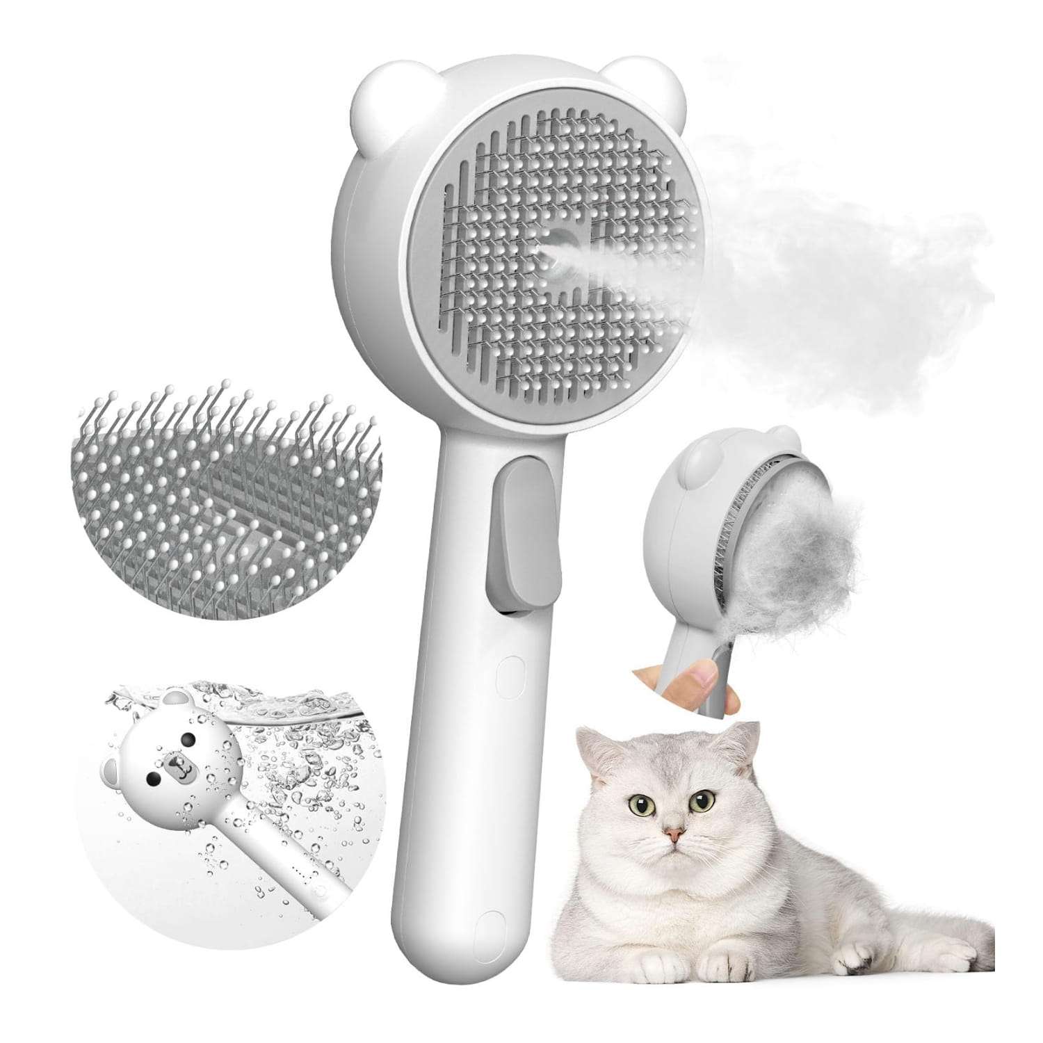 Cepillo de vapor para gatos, 4 en 1, para eliminación de pelo.