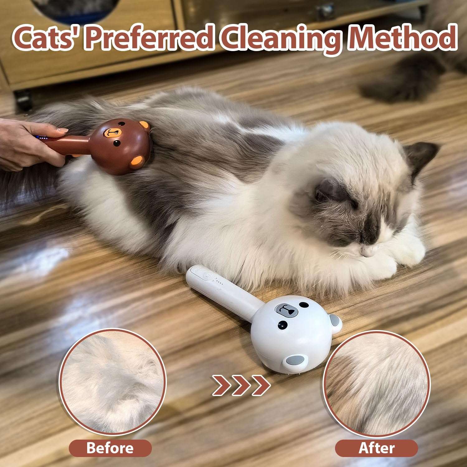 Cepillo de vapor para gatos, 4 en 1, para eliminación de pelo.