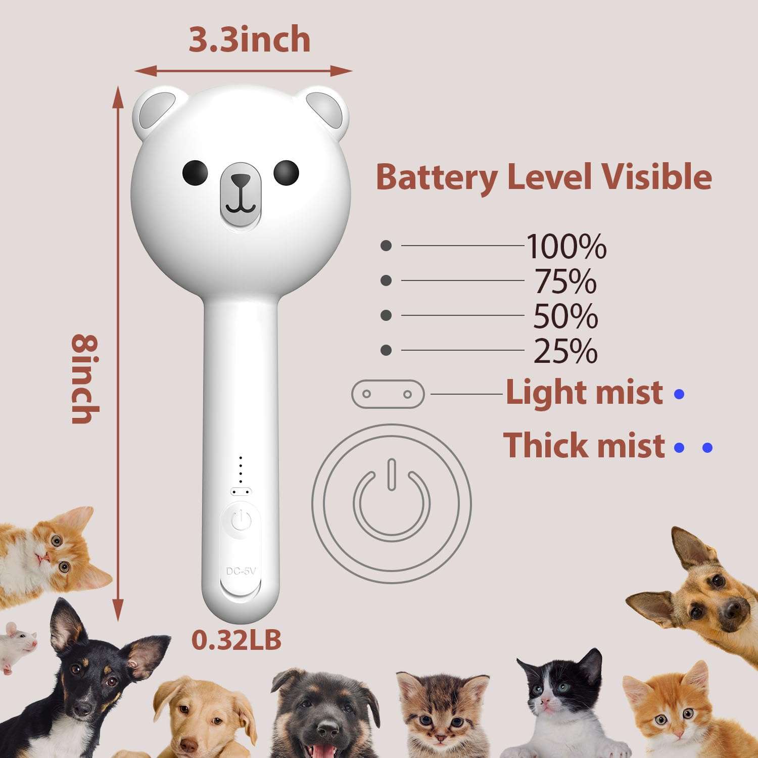 Cepillo de vapor para gatos, 4 en 1, para eliminación de pelo.