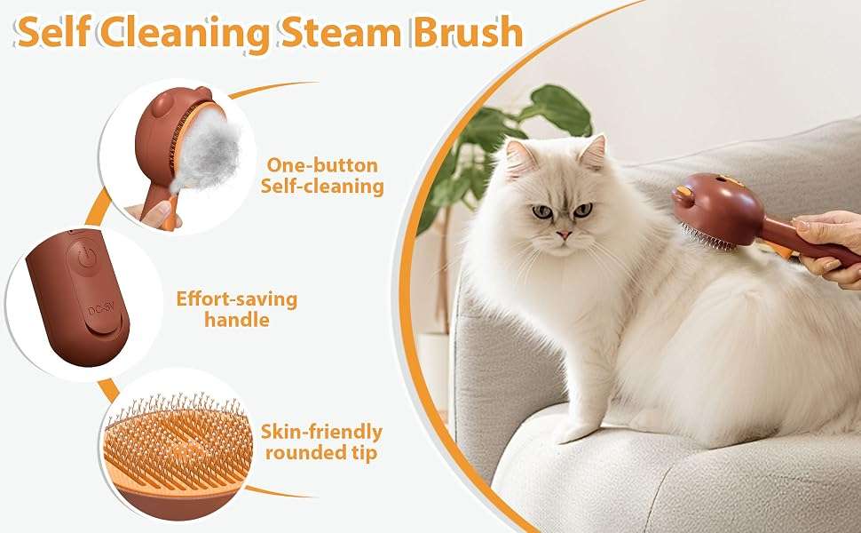 Cepillo de vapor para gatos, 4 en 1, para eliminación de pelo.