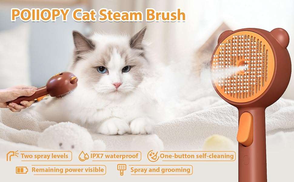 Cepillo de vapor para gatos, 4 en 1, para eliminación de pelo.