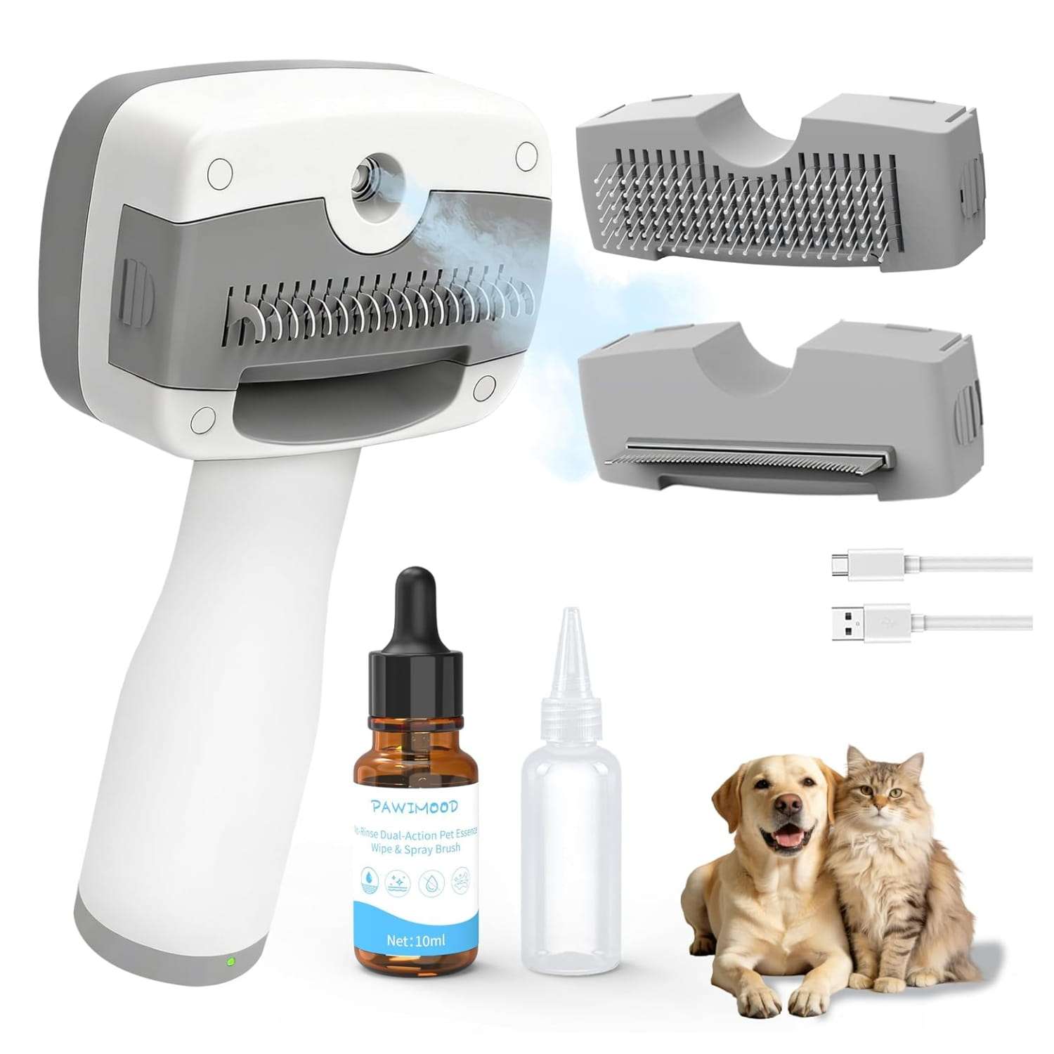 Cepillo de vapor 5 en 1, autolimpiable, para perros y gatos.
