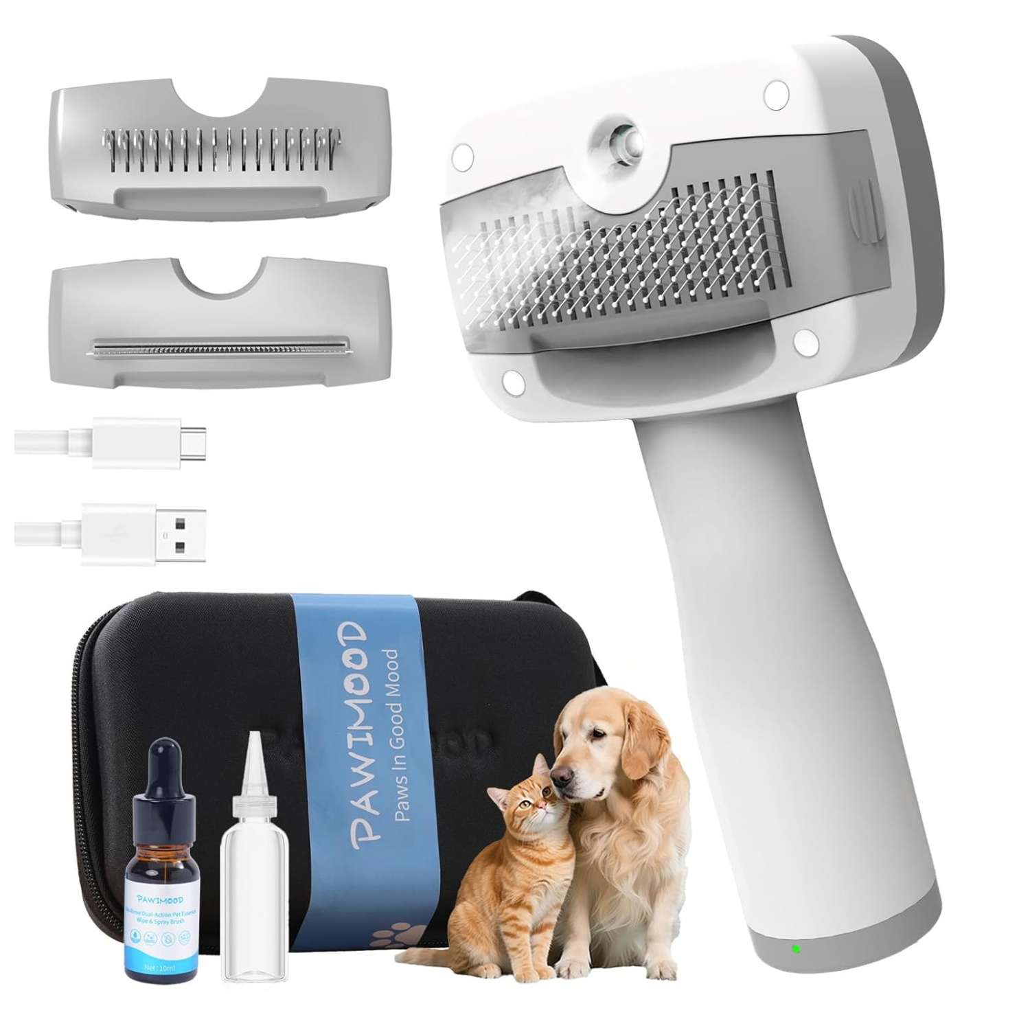Cepillo de vapor 5 en 1, autolimpiable, para perros y gatos.