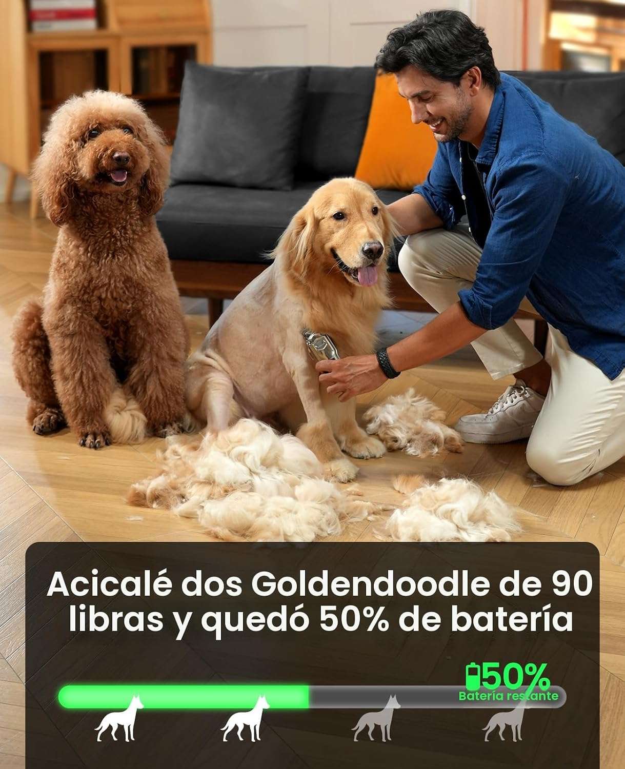 Cortapelos profesional para perros, silencioso, inalámbrico y recargable.