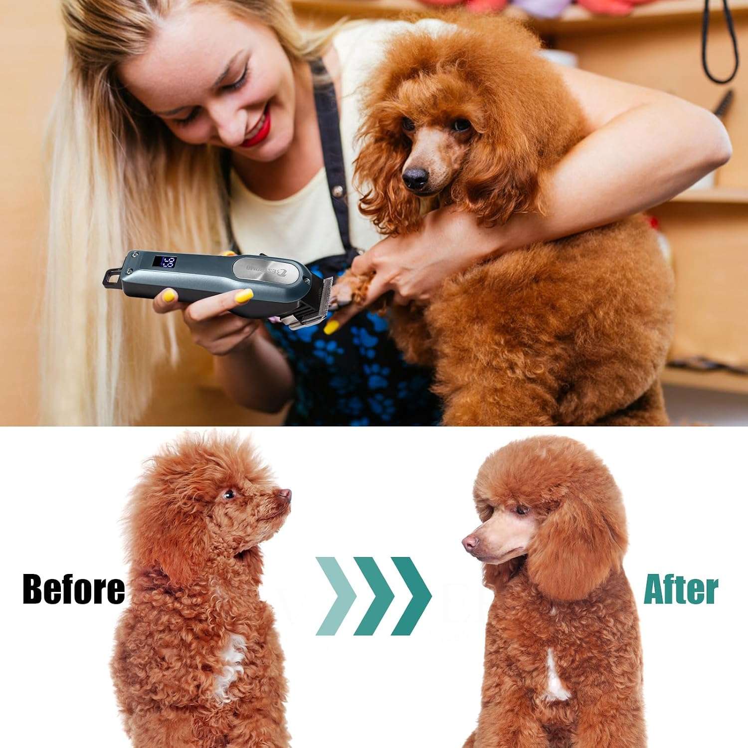 Cortapelos profesional para perros de pelaje grueso, inalámbrico y recargable.