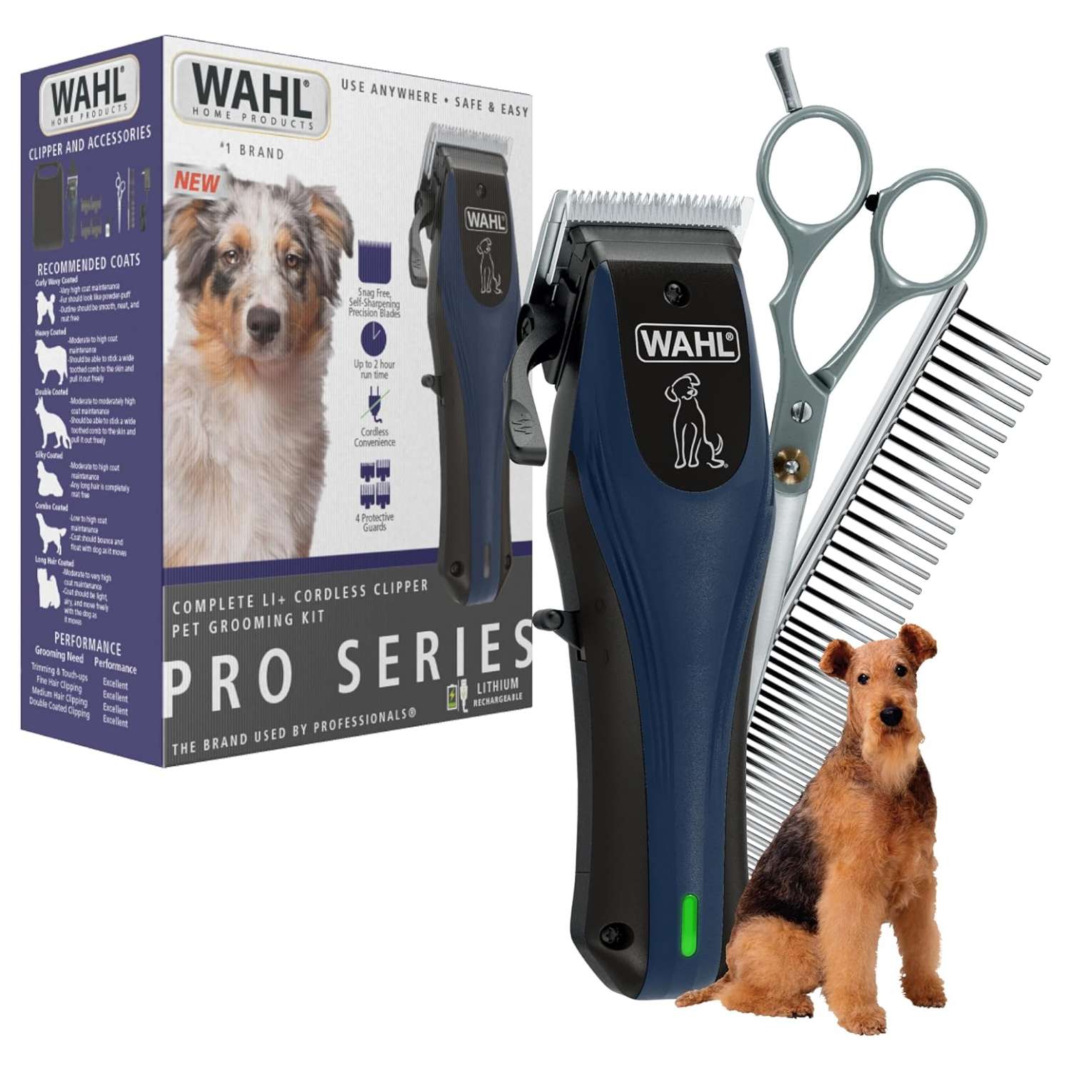 Cortapelos profesional inalámbrico para perros de pelaje grueso.