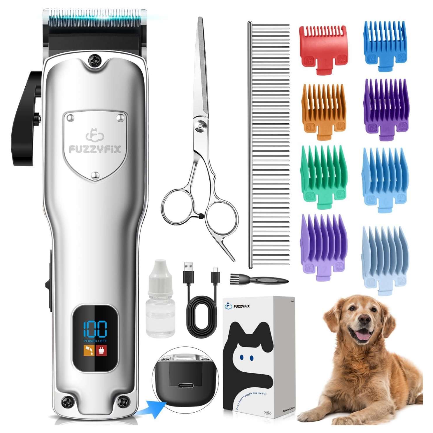 Cortapelos profesional para perros, recargable, cuchilla de cerámica.