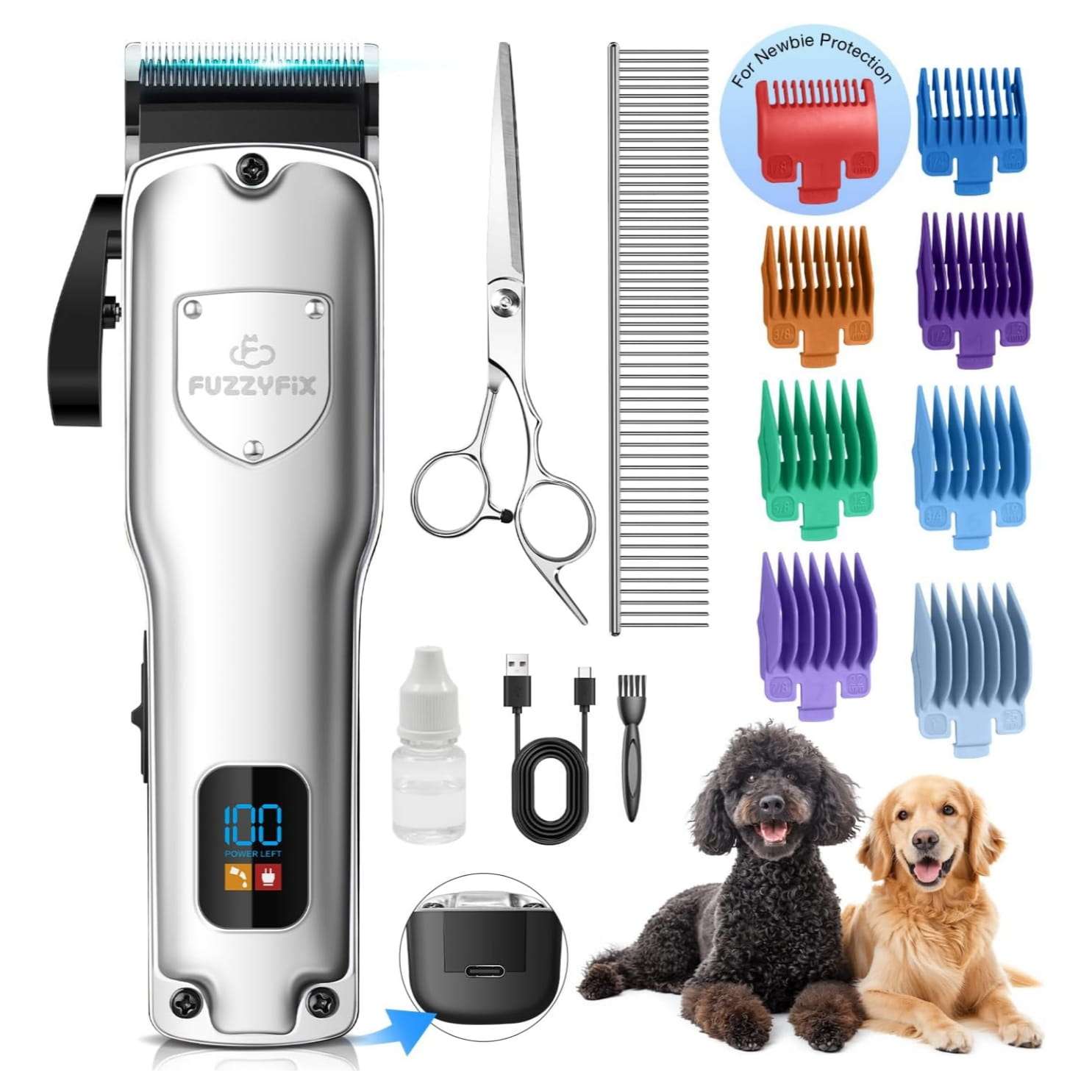 Cortapelos profesional para perros, silencioso, recargable y con cuchilla de cerámica.