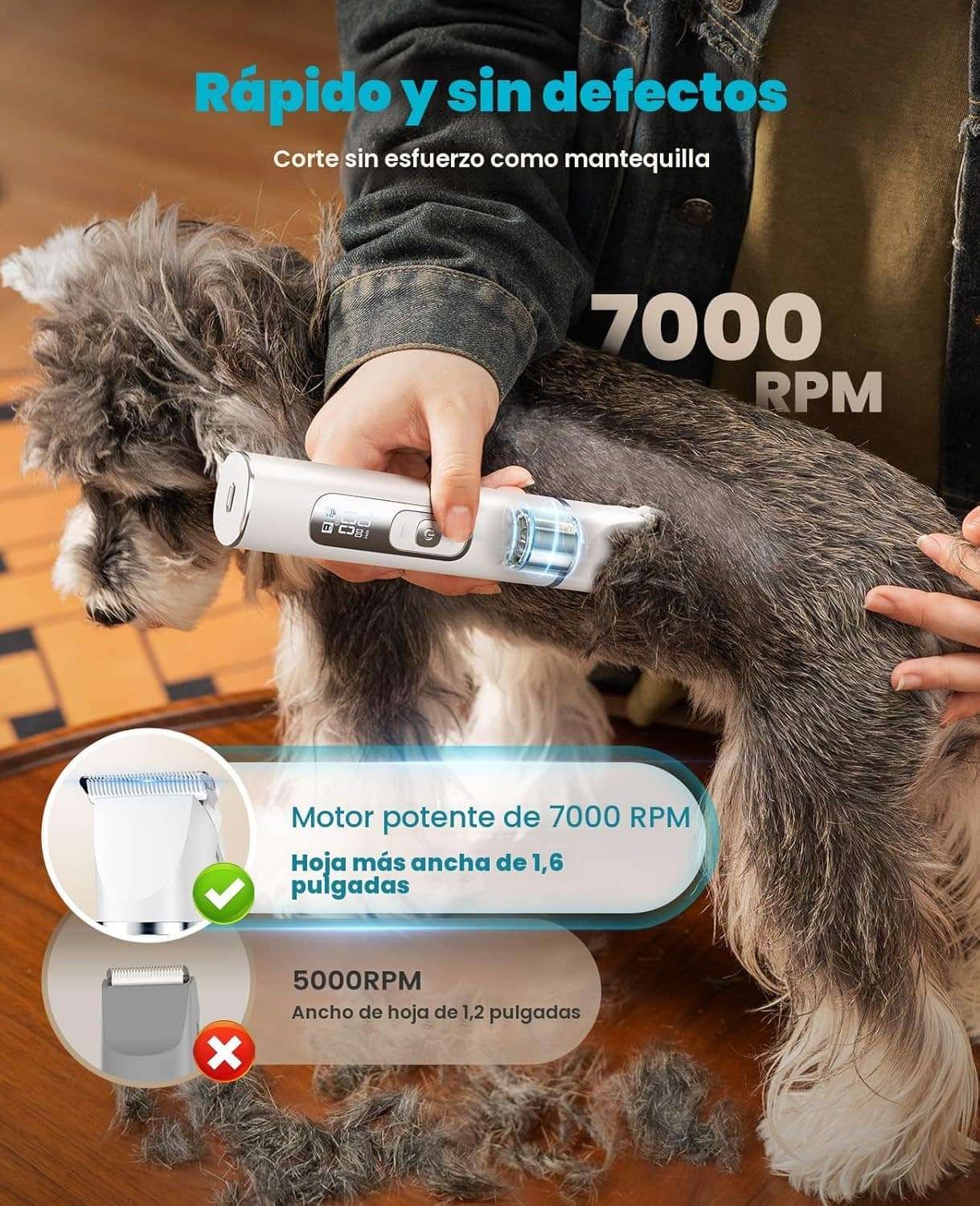 Maquina cortadora de pelo y uñas para perros cuatro en uno inalambrica y resistente al agua.