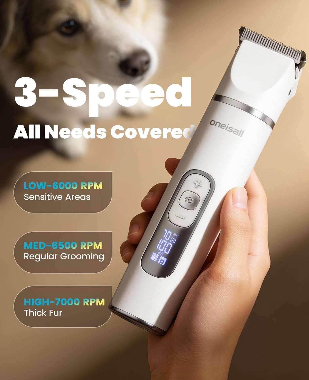 Maquina cortadora de pelo y uñas para perros cuatro en uno inalambrica y resistente al agua.