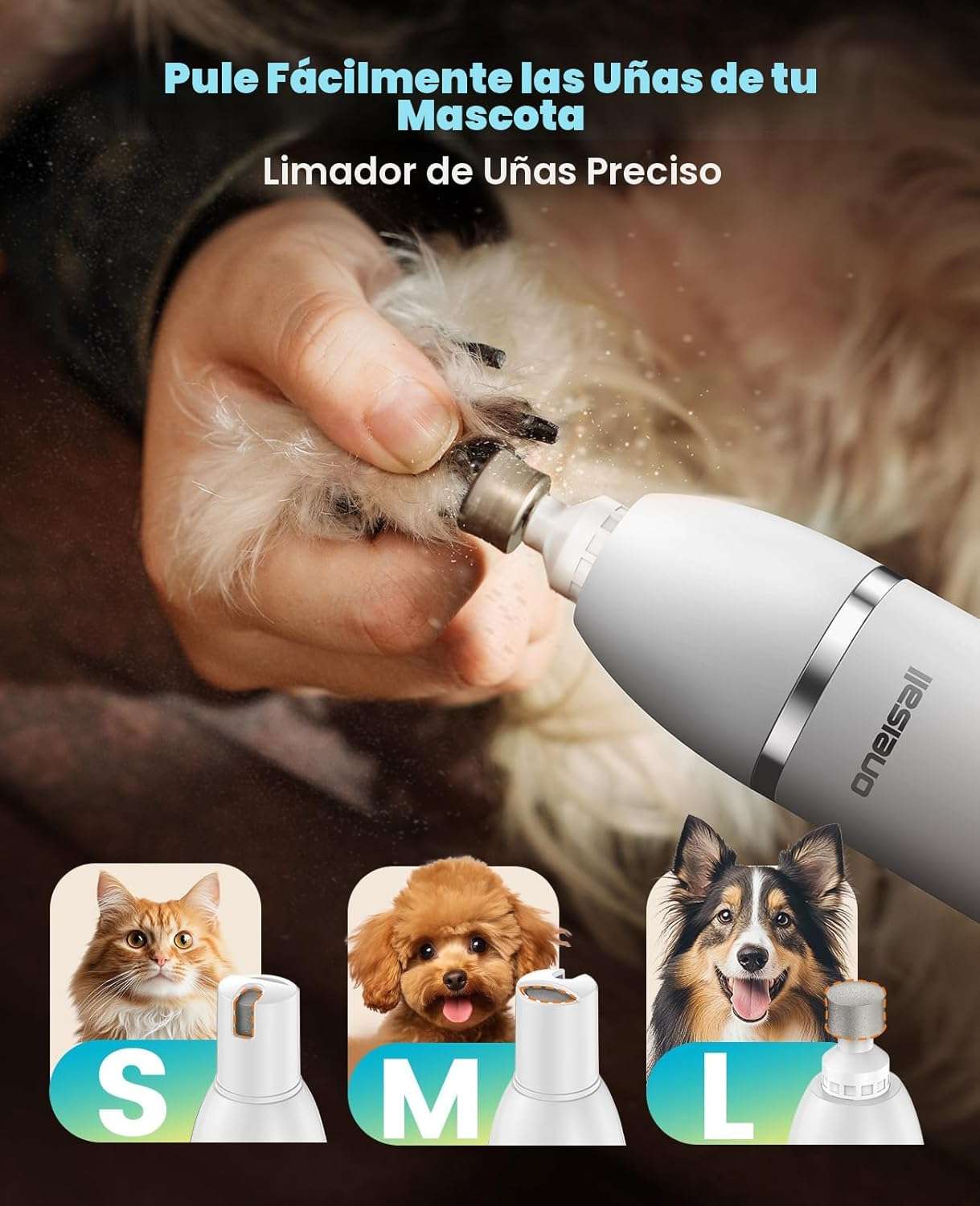 Maquina cortadora de pelo y uñas para perros cuatro en uno inalambrica y resistente al agua.