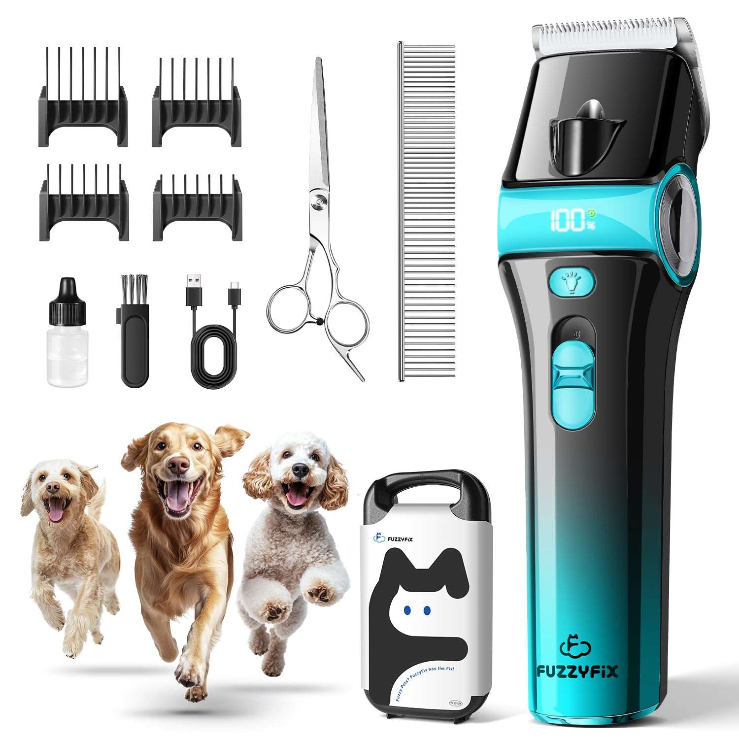 Cortapelos para perros 5 en 1, inalámbrico, recargable y con cuchilla de acero inoxidable.